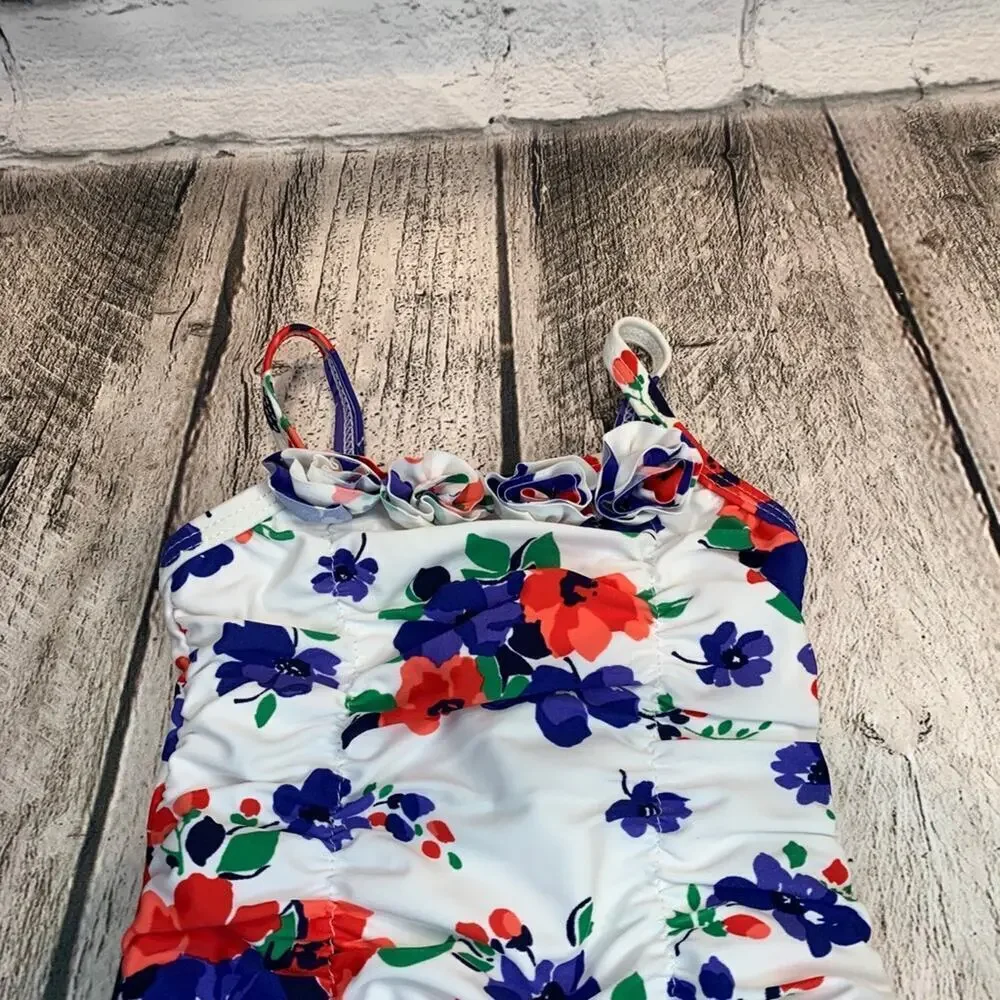 JANIE AND JACK Girl’s Retro Style Flowered One Piece Swimsuit / Size: 3-6 Months